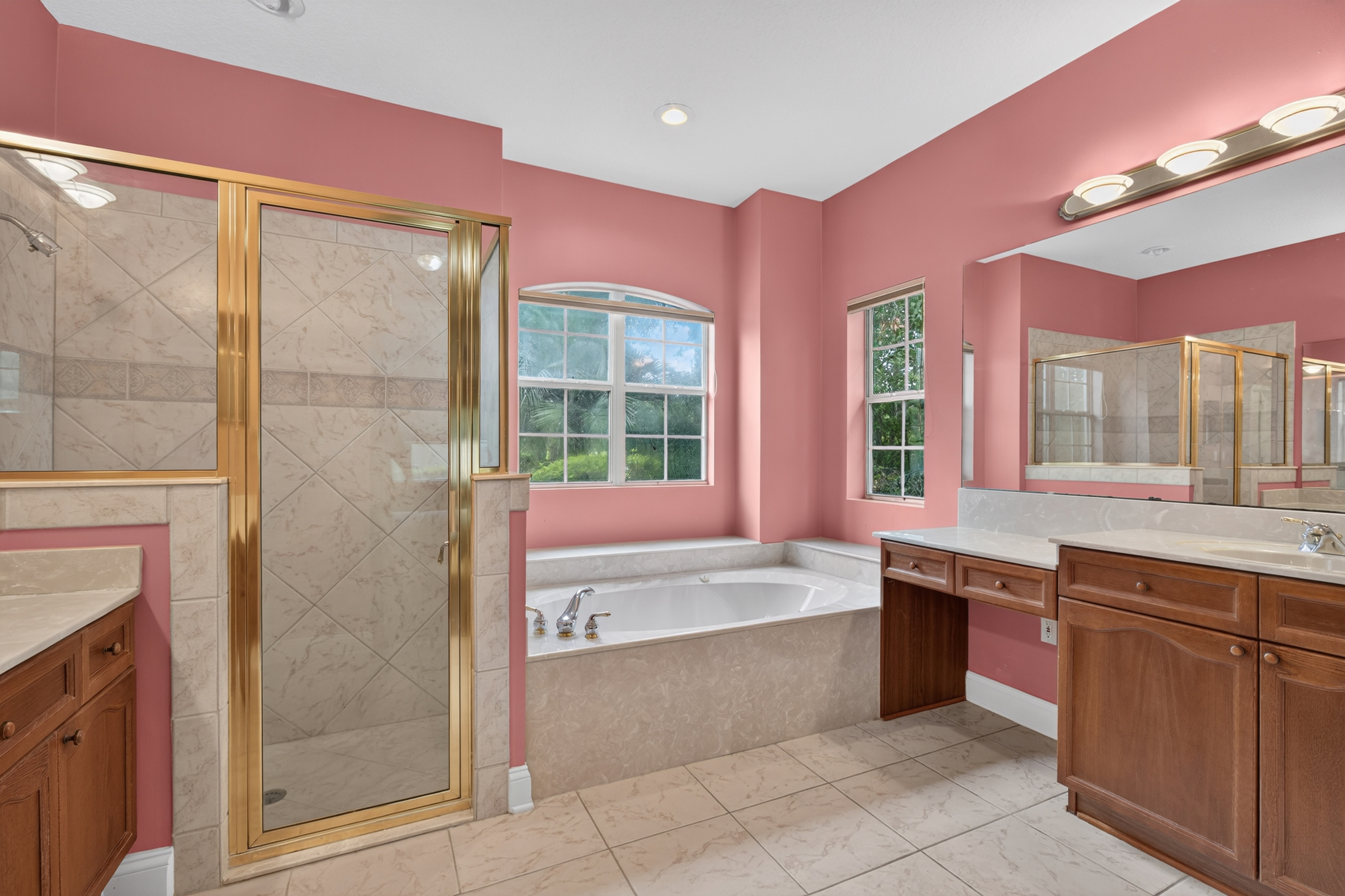 Primary bathroom with soaking tub and shower